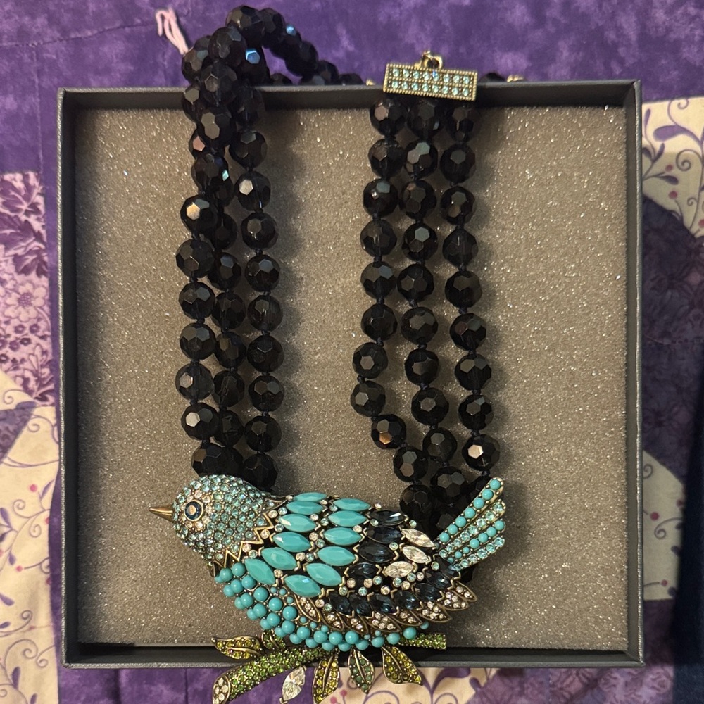 Elegant Black and Turquoise Heidi Daus Bird Necklace